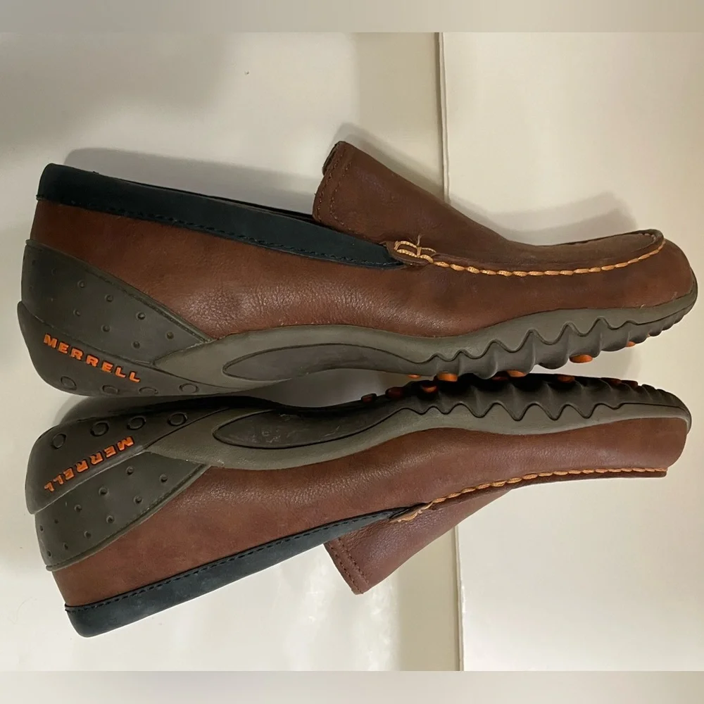 Merrell Loafers Men's 8.5 Throttle Moc Mid Brown Leather Casual Comfort 886040
